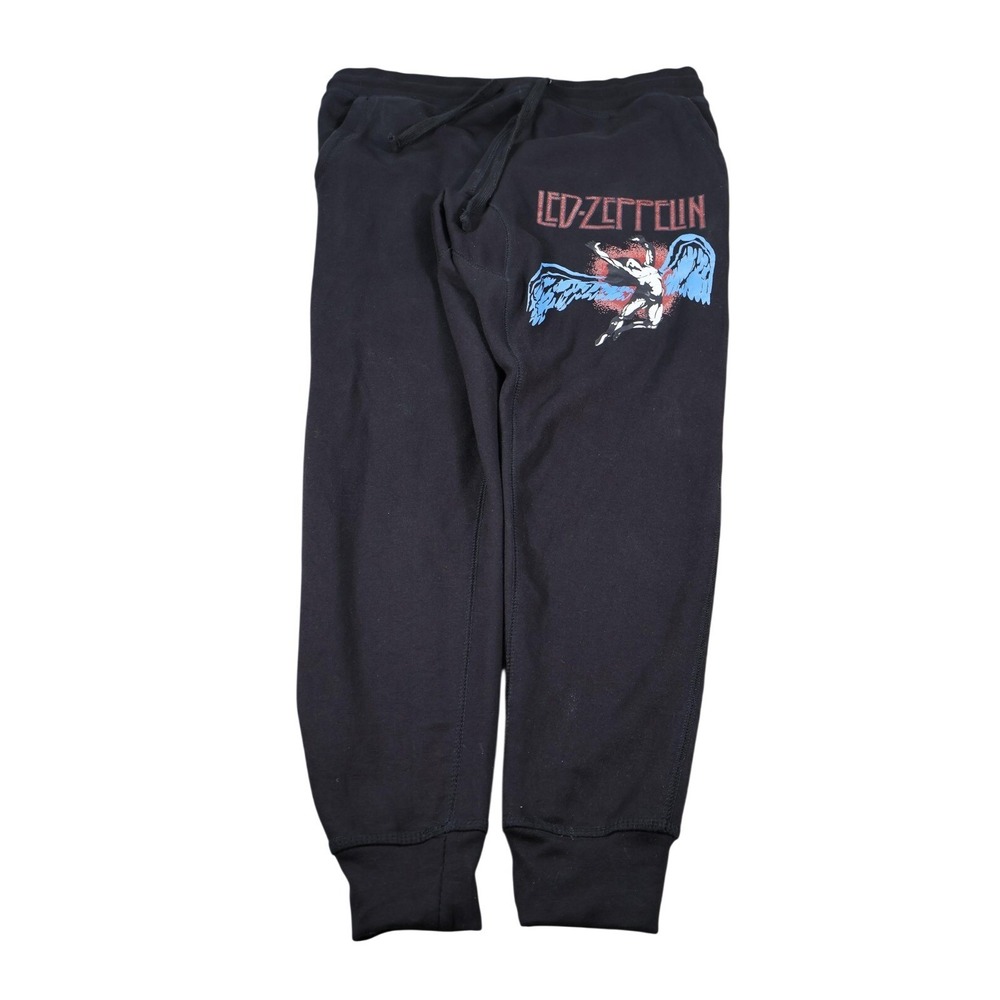 Led Zeppelin Pants Mens Large Black Sweatpants Fleece Drawstring Pockets Tapered